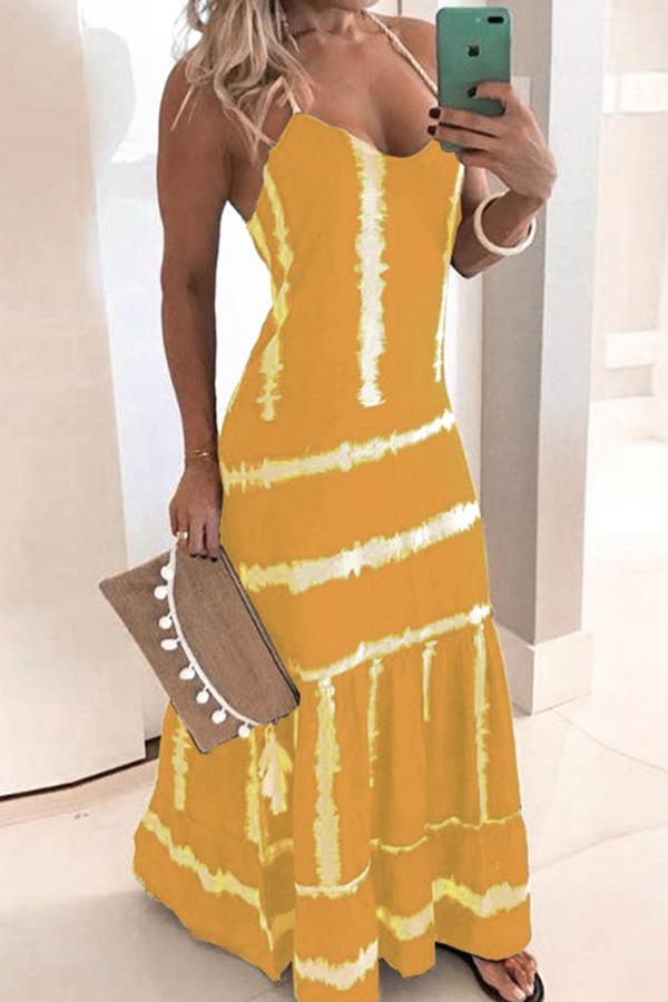 Tie Dye Print Halter Maxi Dress