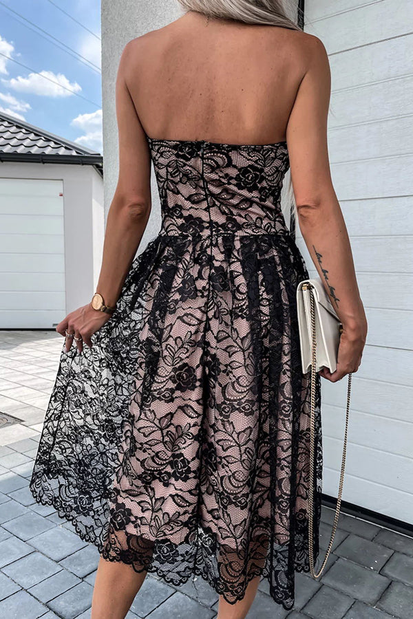 Lovely Romance Off Shoulder Lace Wedding Guest Dress