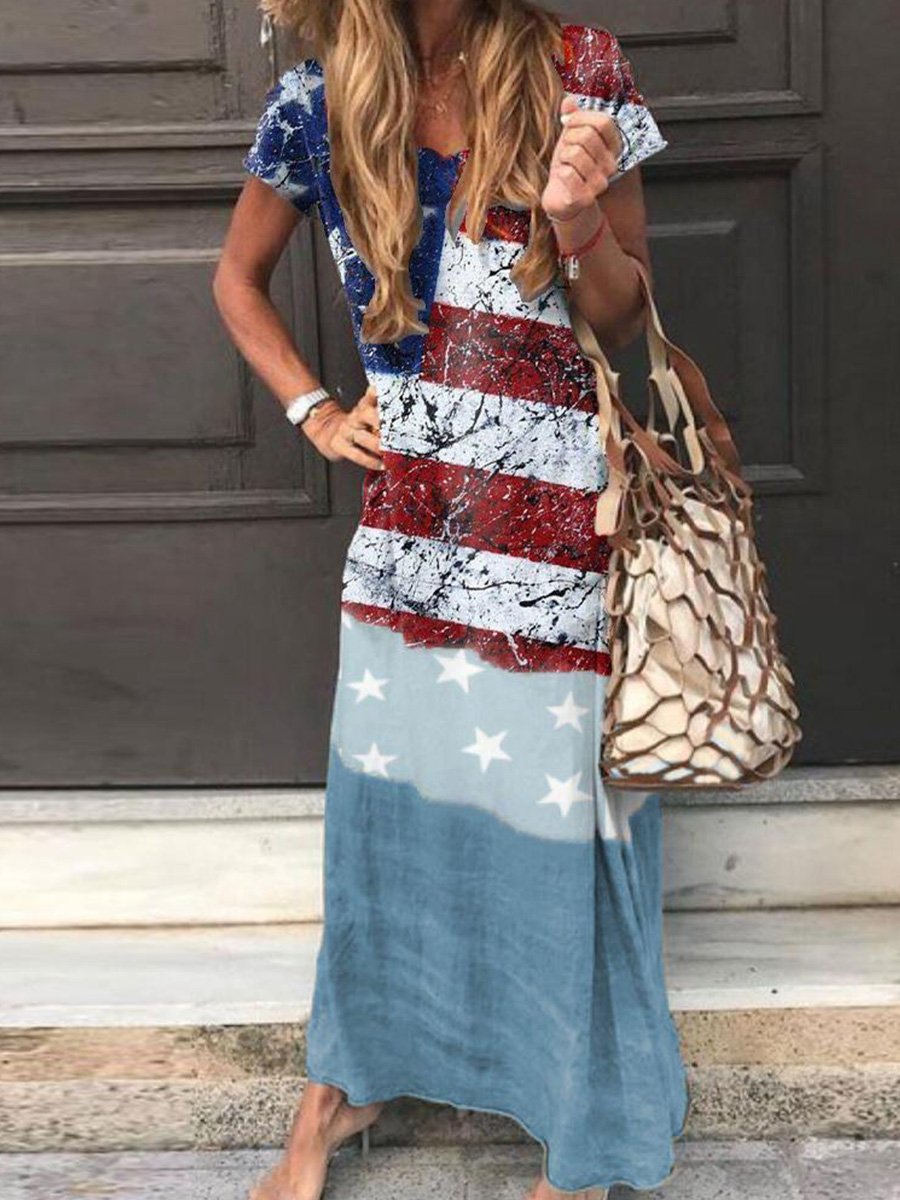 Stylish Short Sleeve Printed Maxi Dress
