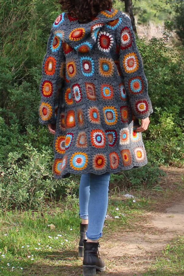 Hand Crocheted Granny Square Afghan Cardigan
