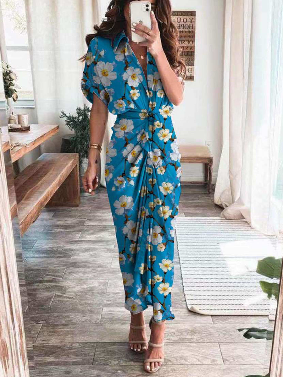 Printed V-neck Shirt Dress