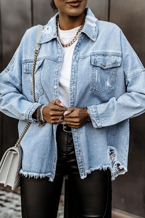 Ripped Loose Bat Sleeve Denim Jacket