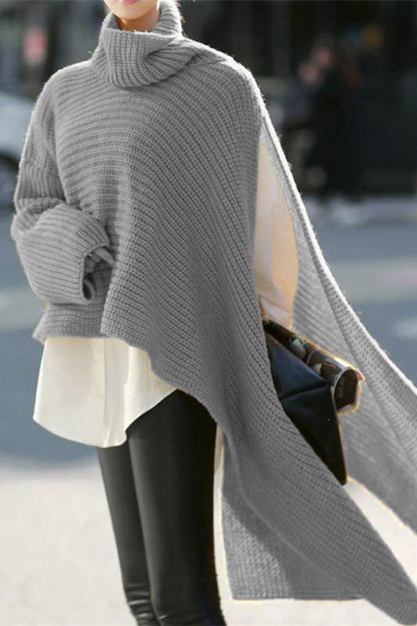Loose Turtleneck Split Sweater