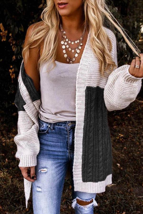 Paneled Contrast Knit Cardigan