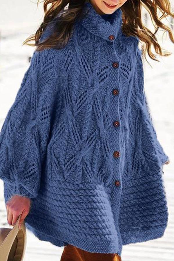Casual High Neck Lantern Sleeve Knit Cape