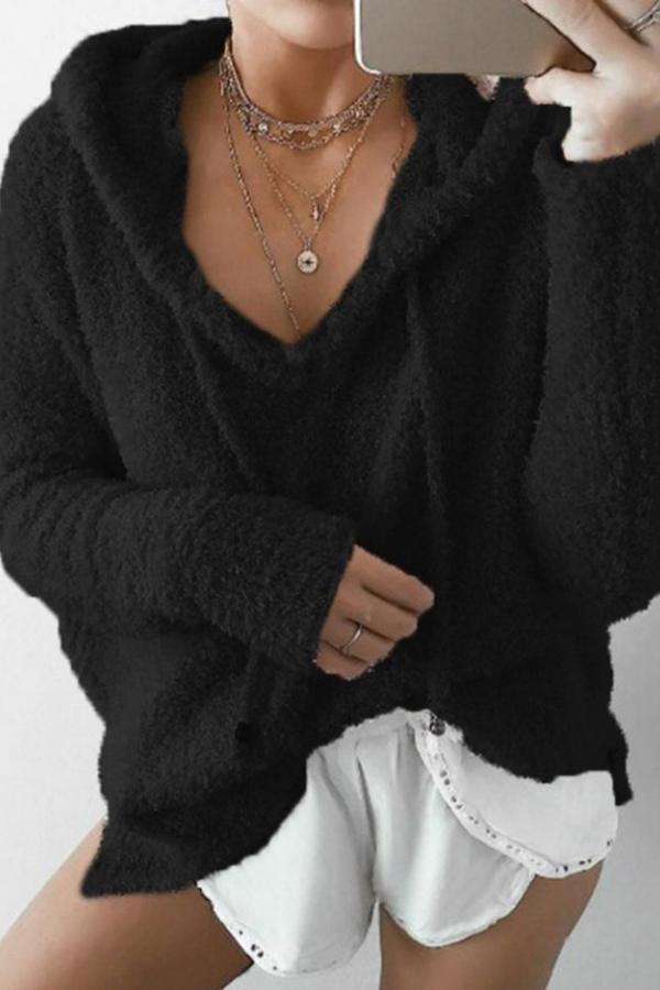Mohair Pullover Hooded Drawstring Sweatshirt