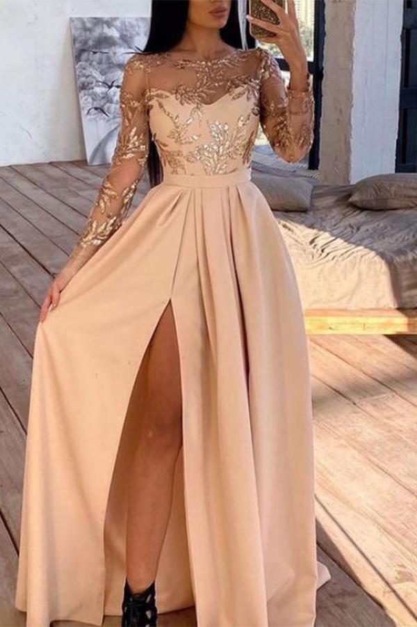 Long-sleeved Hot-stamped Sequined Dress