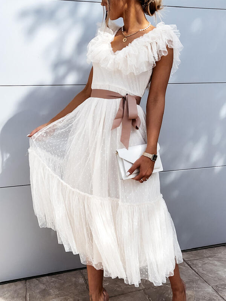 My Dearest Darling Swiss Dot Tiered Midi Dress