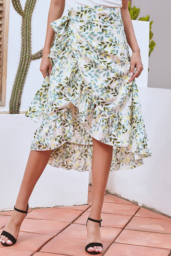 Lace Slit Irregular Floral Chiffon Skirt