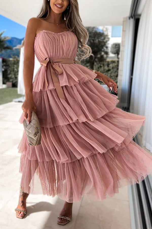Mesh Wrap Chest Sexy Cake Layered Dress