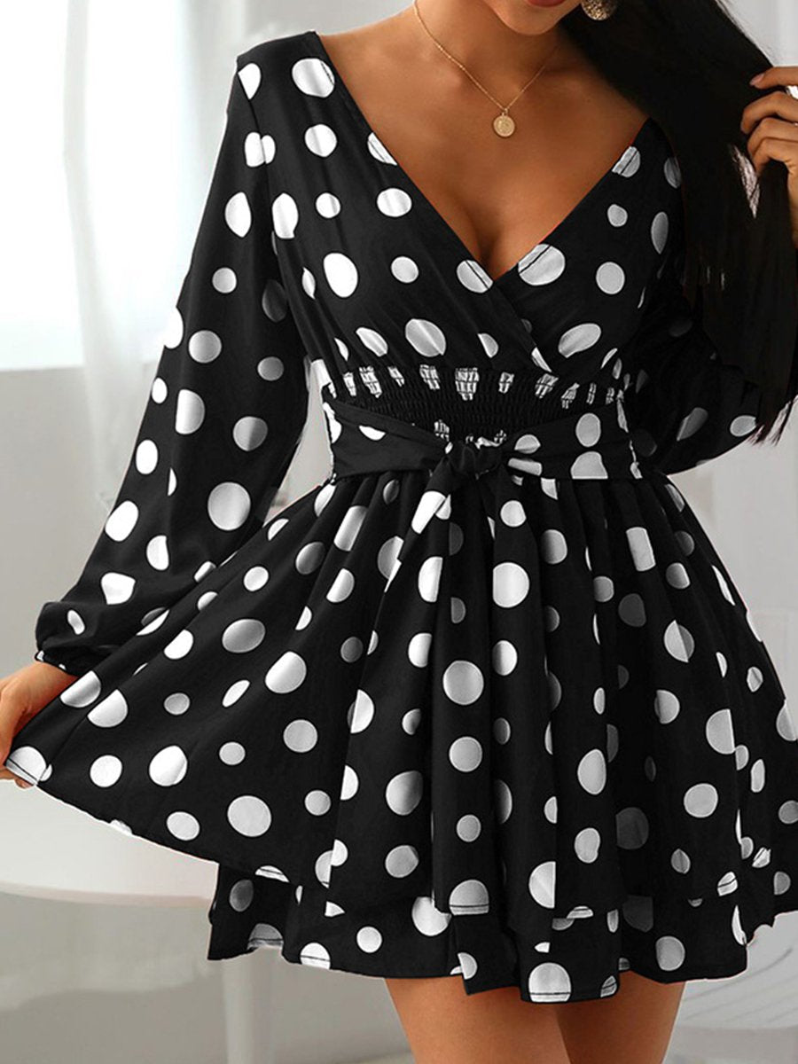 V-neck Polka Dot Print Dress