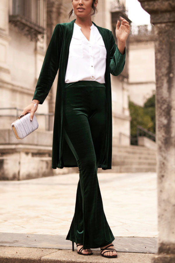 LUXE LADY VELVET LONG SLEEVE OPEN FRONT DRAPE MIDI KIMONO