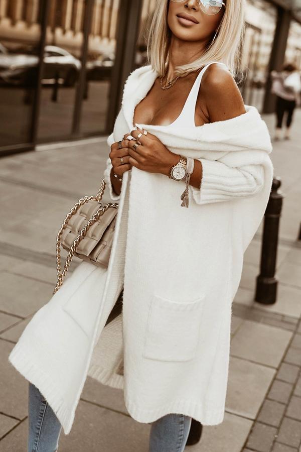Print Hooded Casual Cardigan