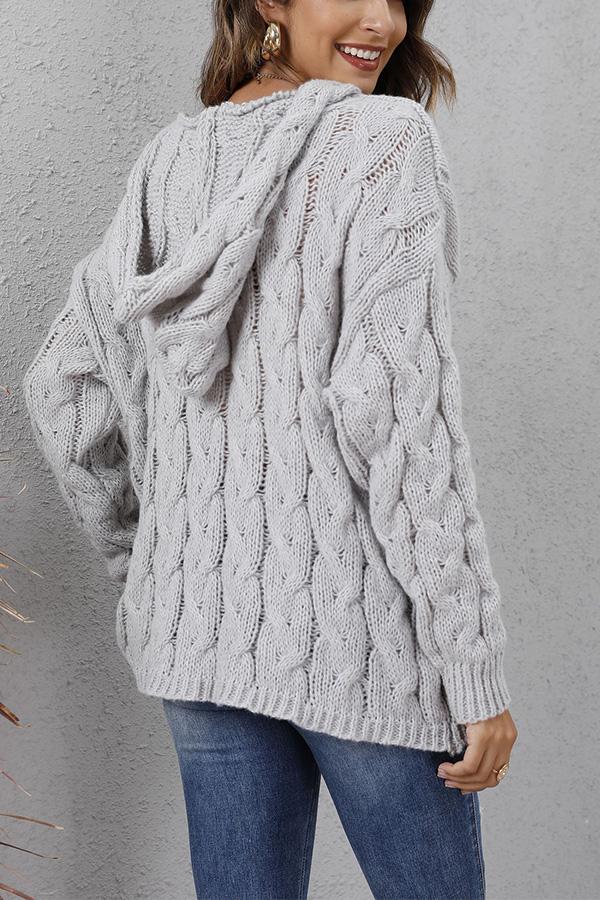 V-neck Hooded Loose Pullover Sweater
