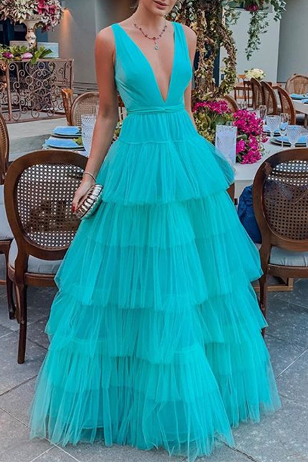 Mesh Cake Sling Sleeveless Maxi Dress