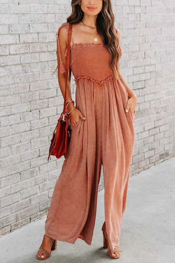 Country At Heart Smocked Pocketed Jumpsuit