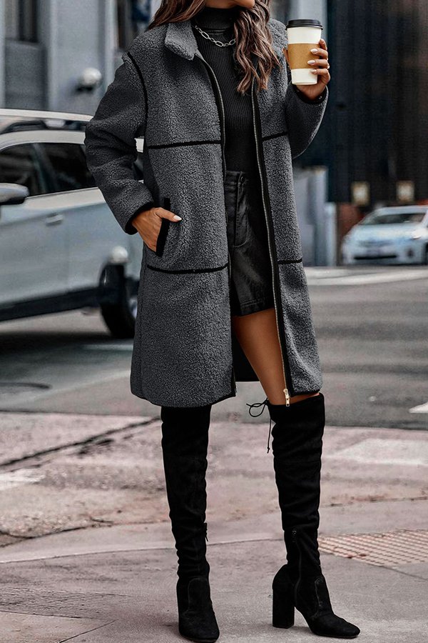 Synthetic Leather Joint Teddy Jacket