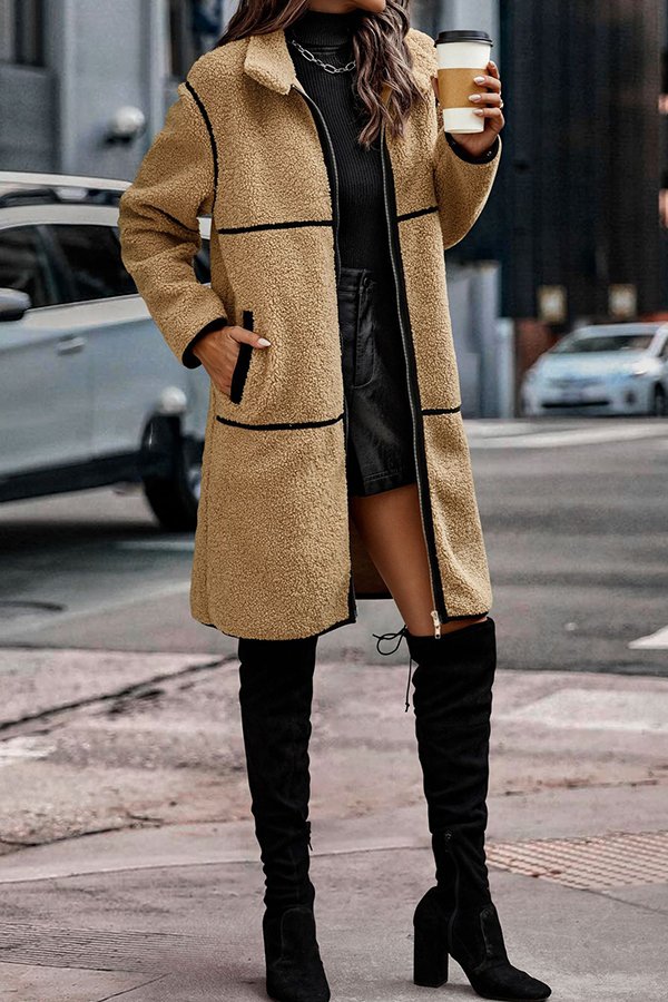 Synthetic Leather Joint Teddy Jacket