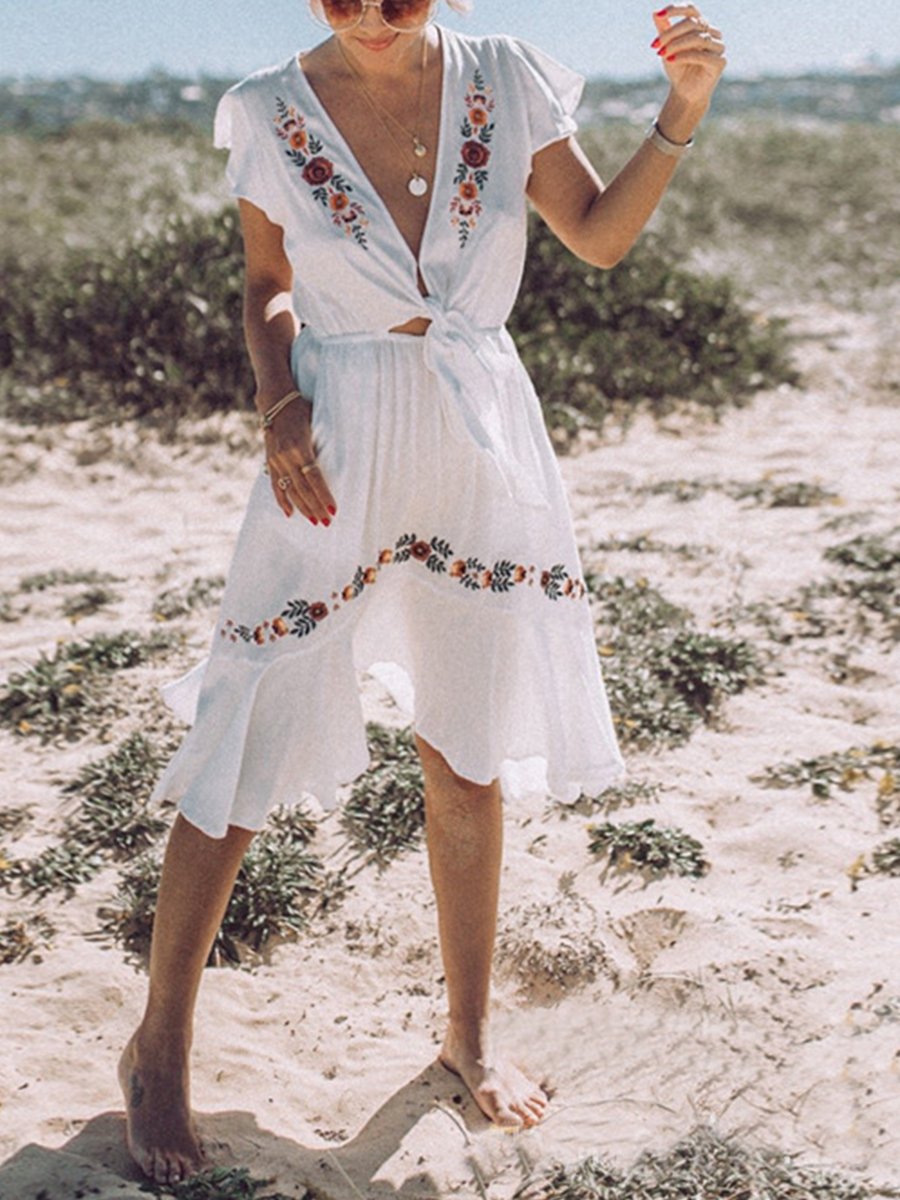 Elegant Bohemian Print Knotted Dress