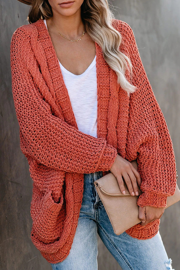 Button cord cardigan sweater coat with thick stitches