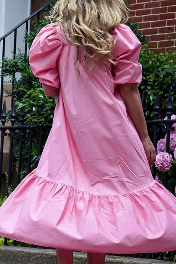 Loose Square Neck Straight Puff Sleeve Dress
