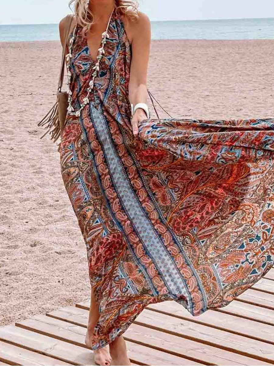 Printed V-neck Bohemian Dress