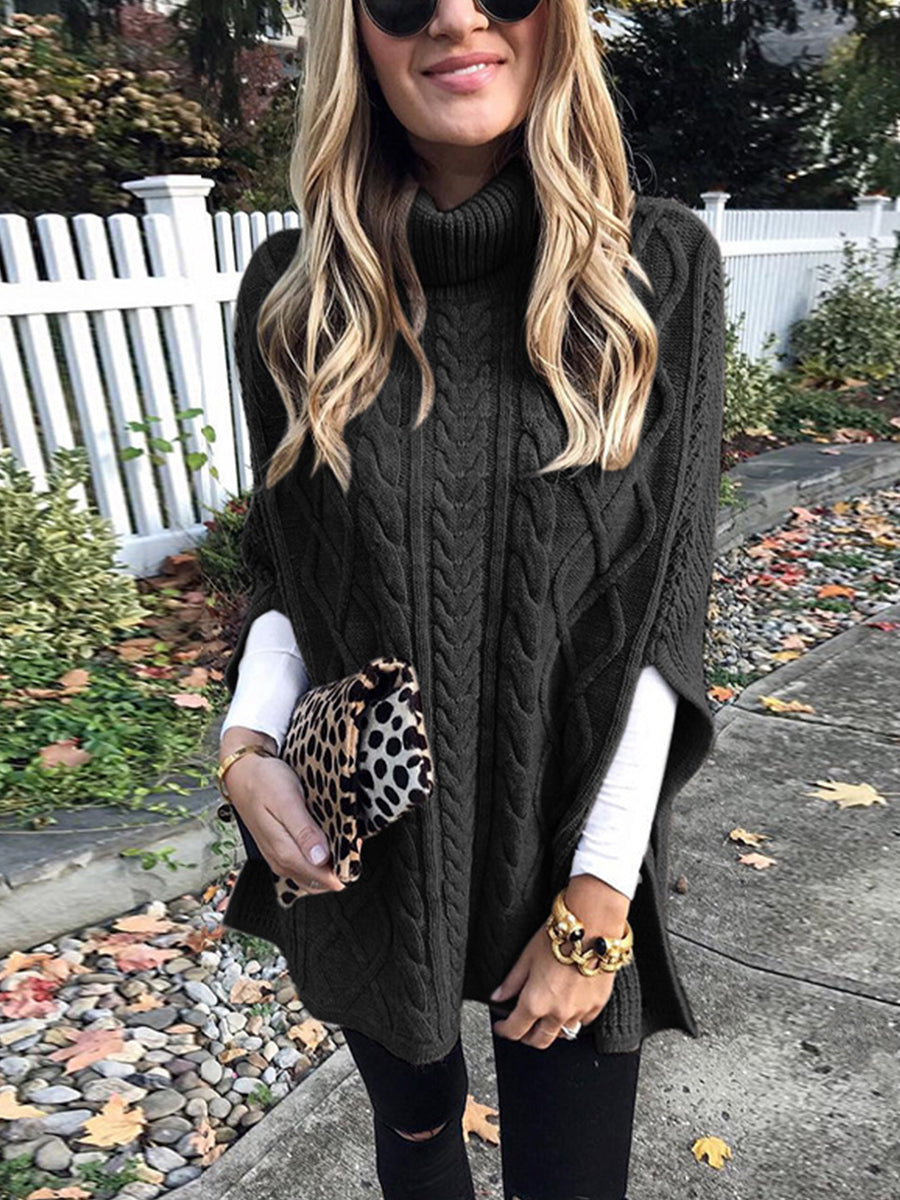 Loose Turtleneck Knit Poncho