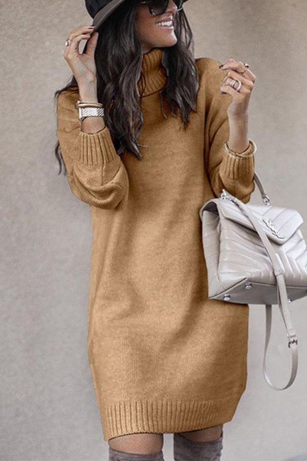 Solid Color Knitted Sweater Dress