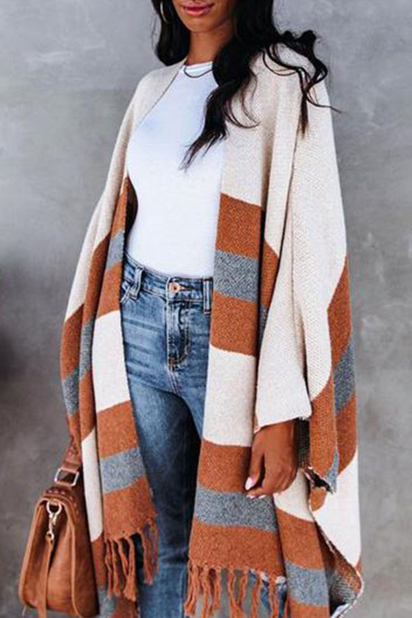 Tartan Plaid Tassel Poncho Cardigan
