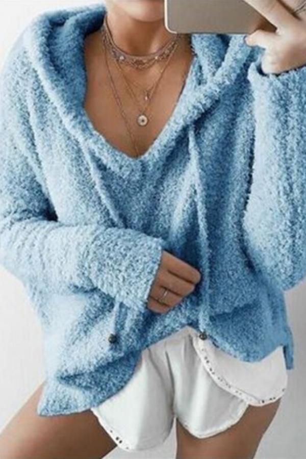 Mohair Pullover Hooded Drawstring Sweatshirt