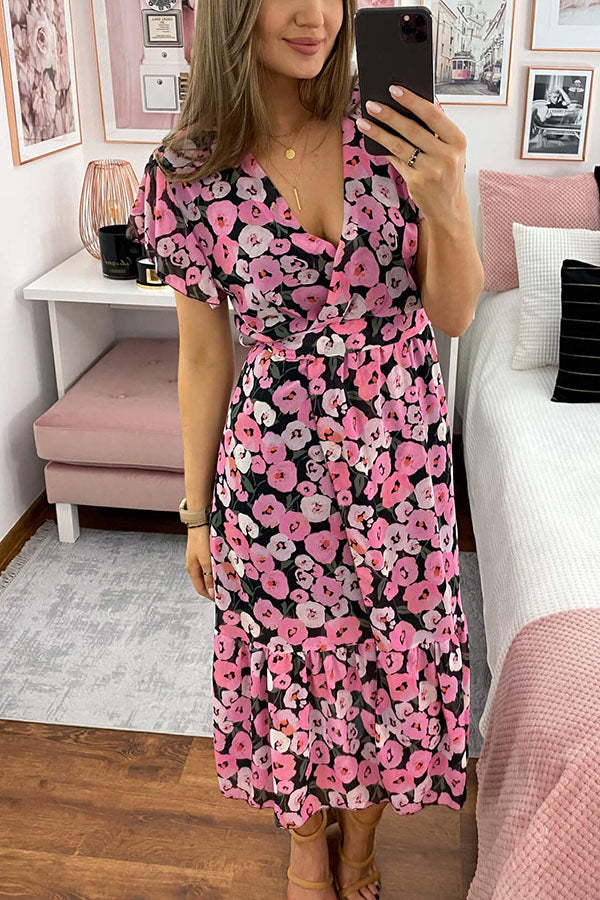 Sugary Sweet Floral Wrap Midi Dress