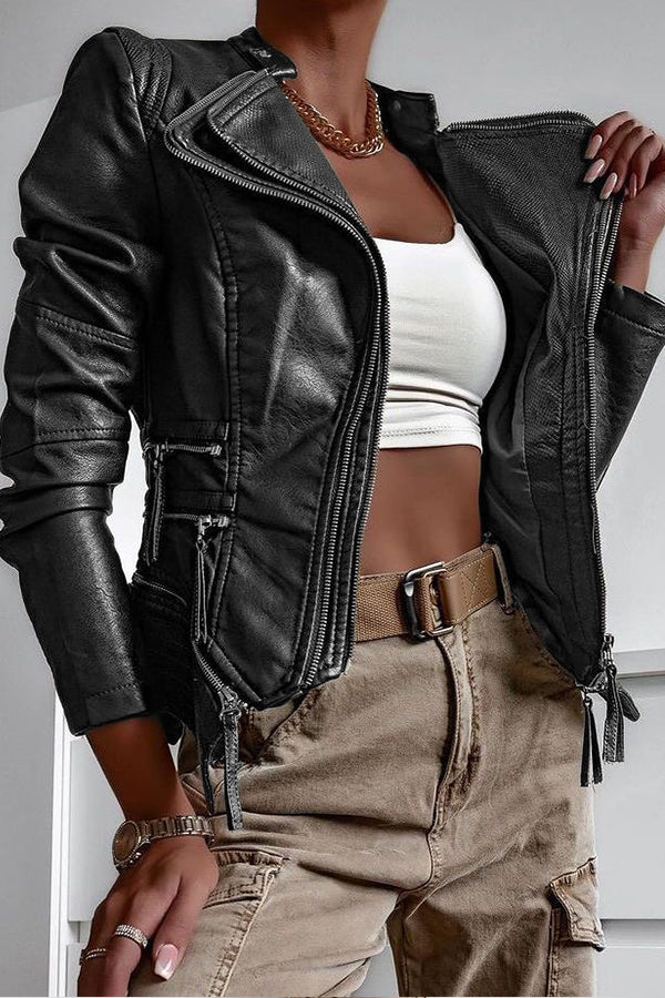WOMEN'S BIKER JACKET WITH LAPELS