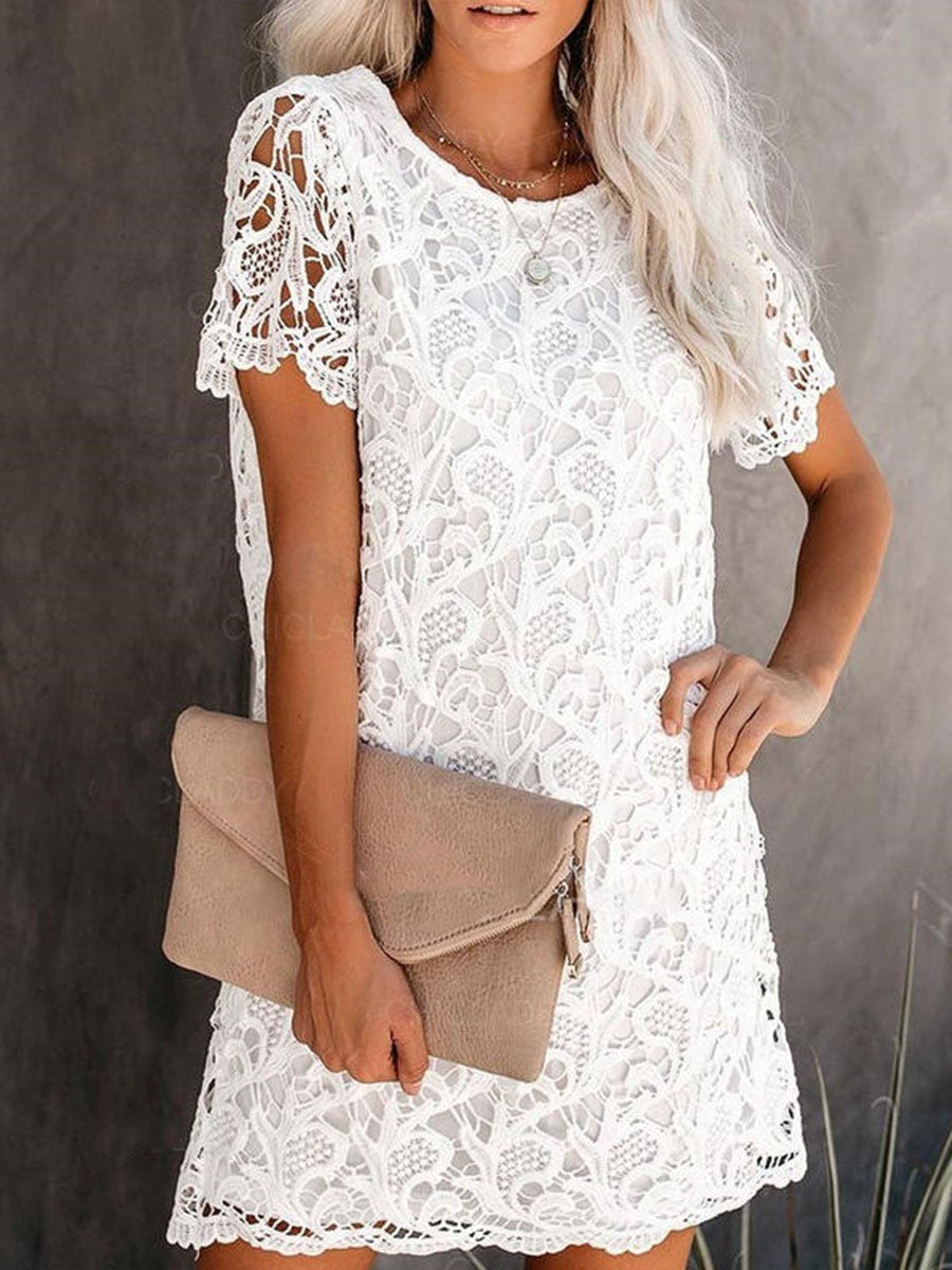 Round Neck Hollow Lace Mini Dress