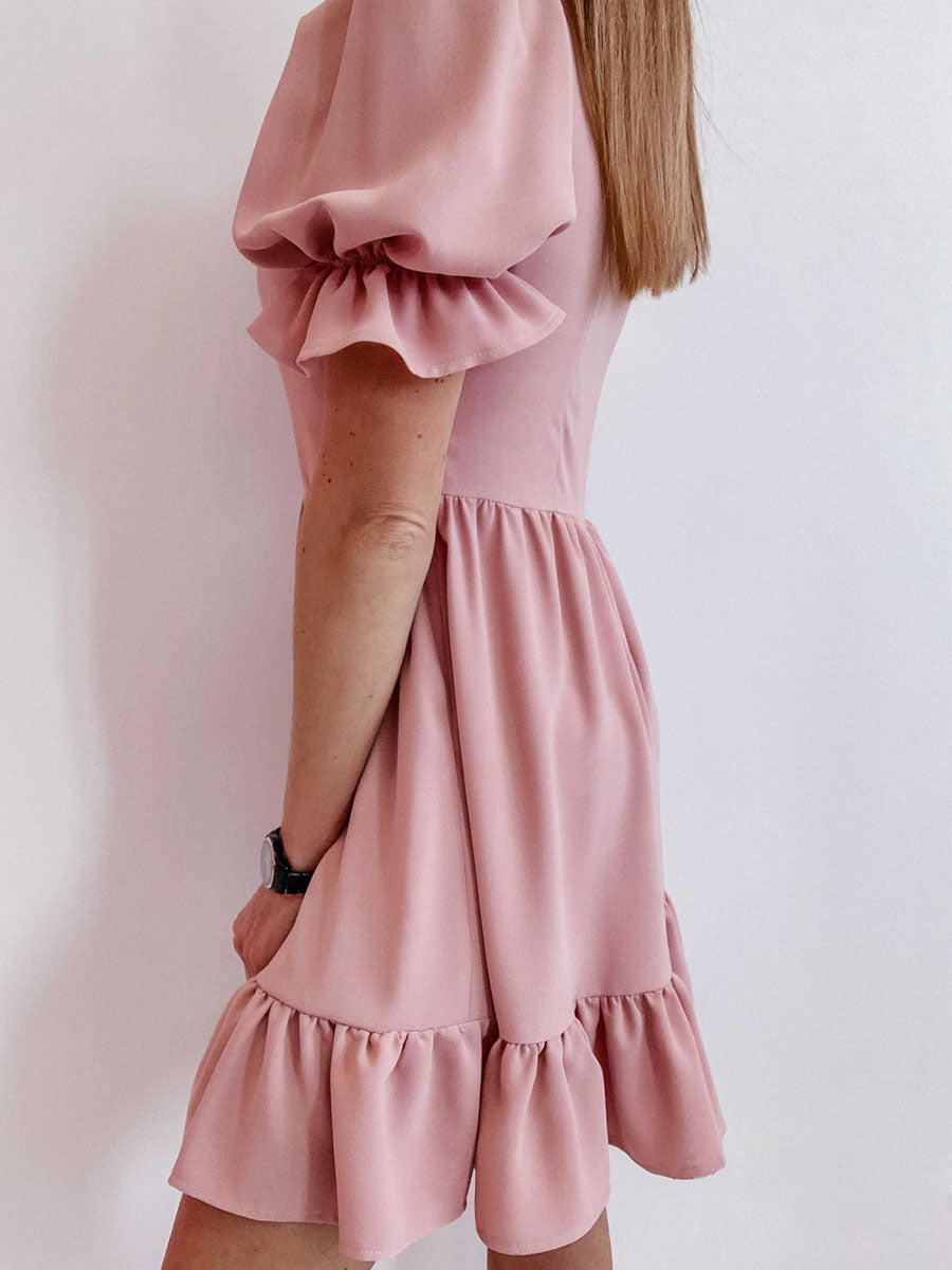 Solid Square Neck High Waist Mini Dress