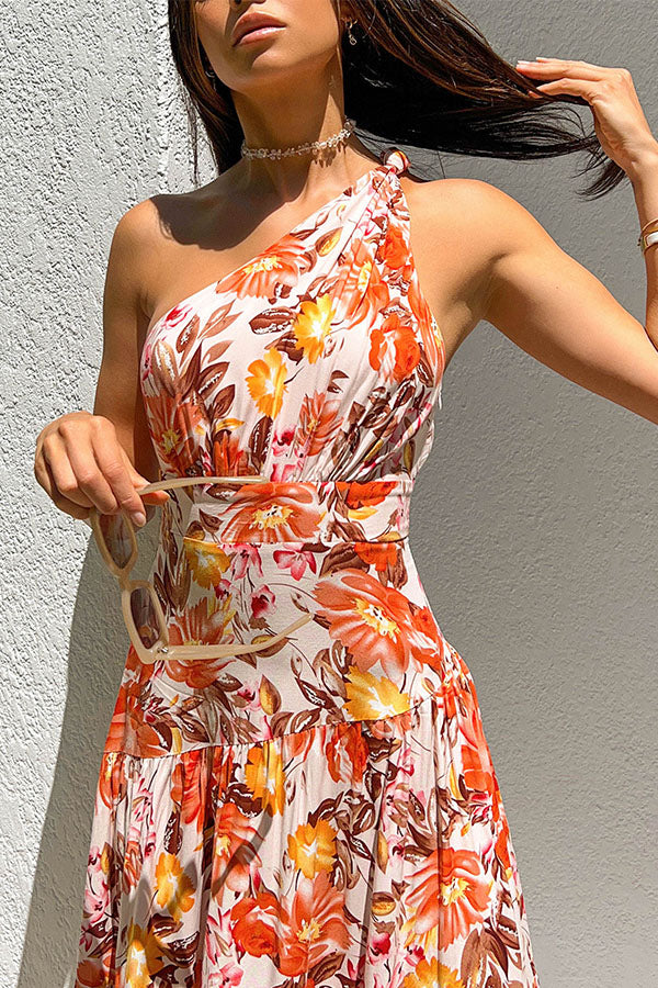 Sweet Sundae Floral One Shoulder Maxi Dress