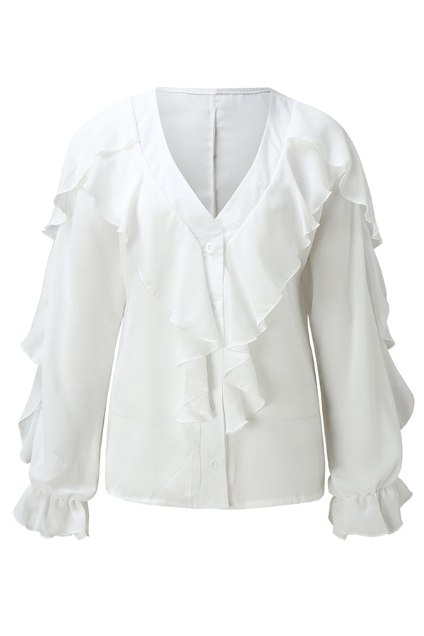 Chiffon V-Neck Long Sleeve Top