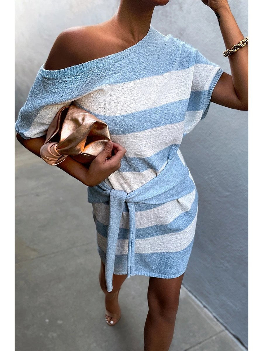 Loose Striped Short Sleeve Knit Dress