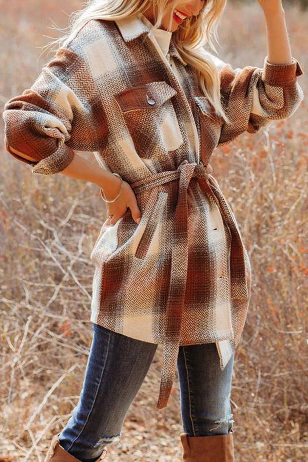 Travel Together Pocketed Belted Plaid Shacket
