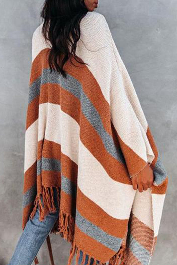 Tartan Plaid Tassel Poncho Cardigan
