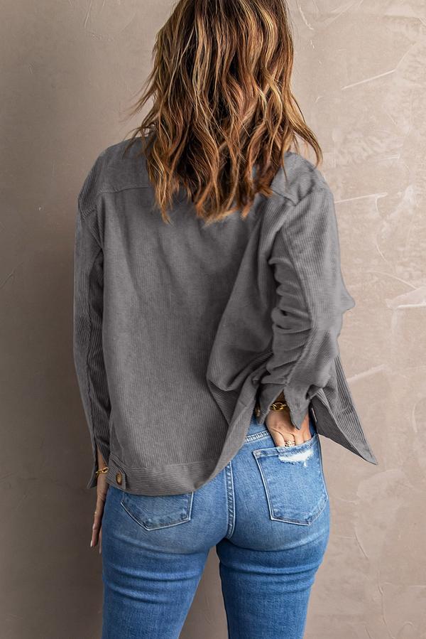 Ribbed Corduroy Long Sleeve Jacket with Pocket