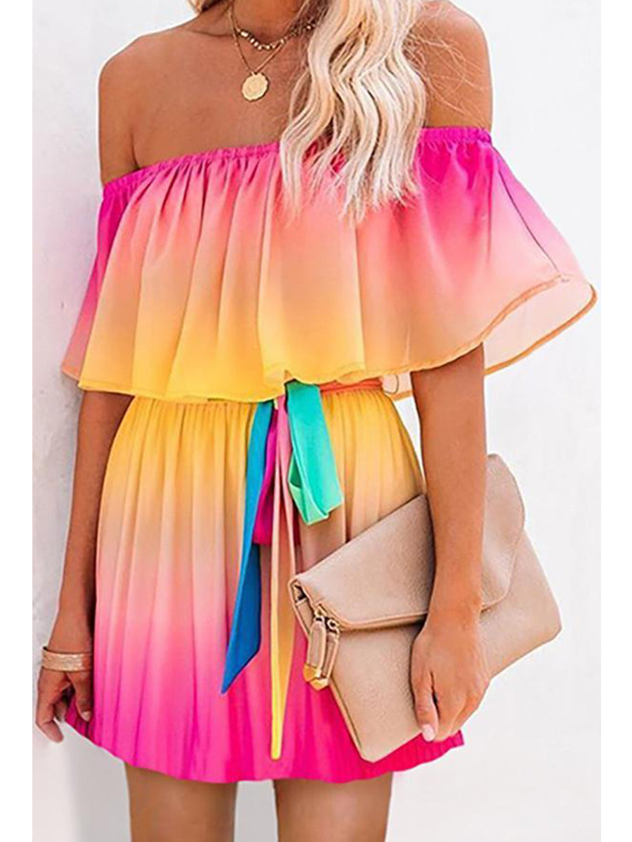 Off Shoulder Print Mini Dress