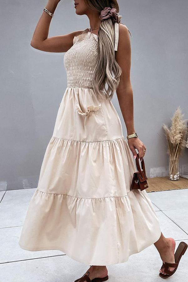 Solid Color Pleated Sling Dress