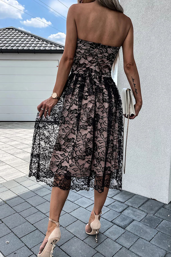 Lovely Romance Off Shoulder Lace Wedding Guest Dress