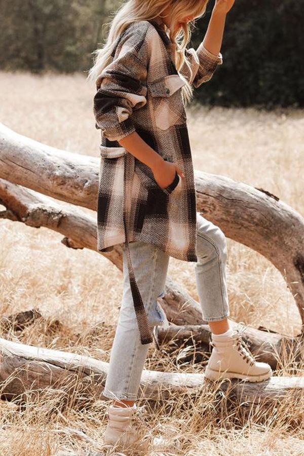Travel Together Pocketed Belted Plaid Shacket