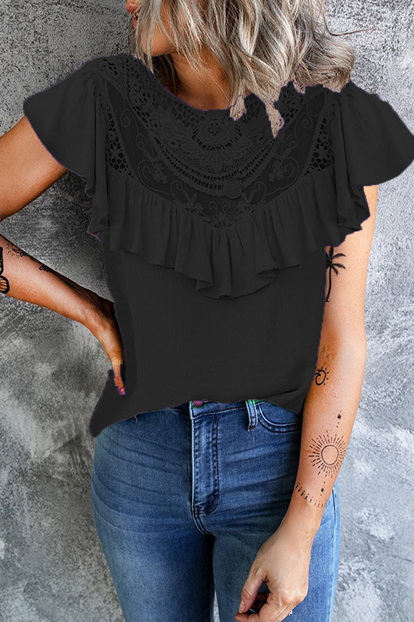 Summer Lace Women's Ruffled Crew Neck Loose Top