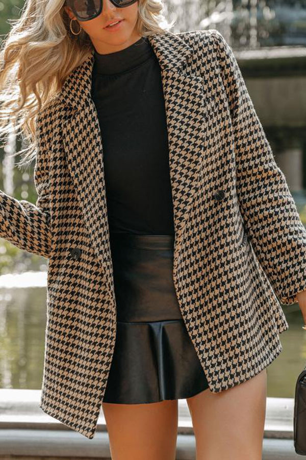 Fashion Houndstooth Slim Fit Boucle Blazer
