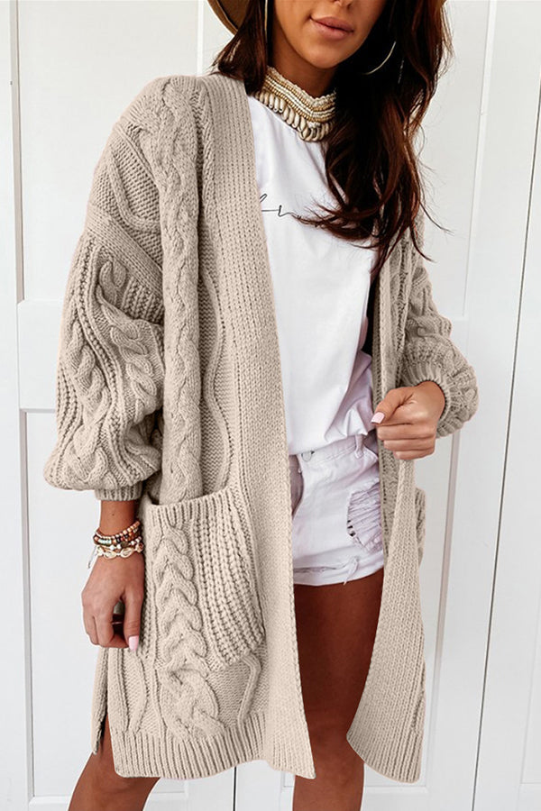 Pocket Design Long Sleeve Cable Knit Cardigan