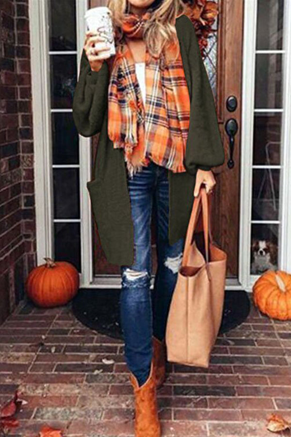 Loose Lantern Sleeve Orange Knitted Coat