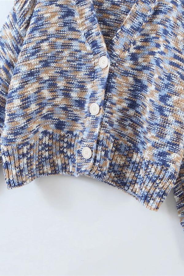 Color Single-breasted Long-sleeved Loose Knit Sweater Cardigan