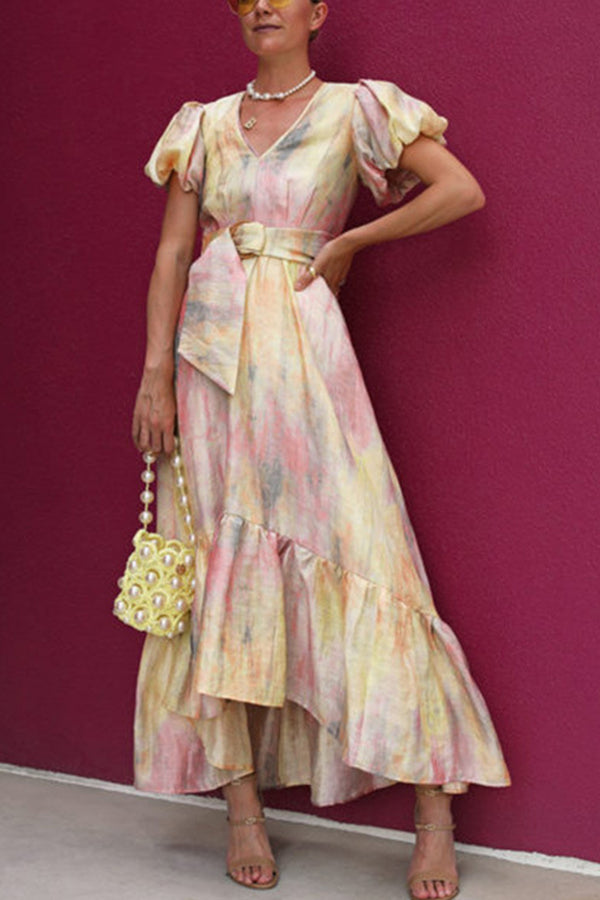 Short Sleeve V-neck Dress Slim Dress